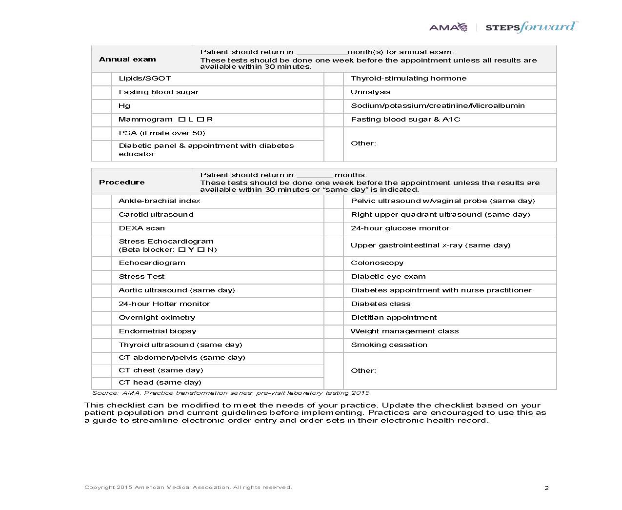 26. Visit Planner Checklist Order Sheet for Patient Visits Page 2